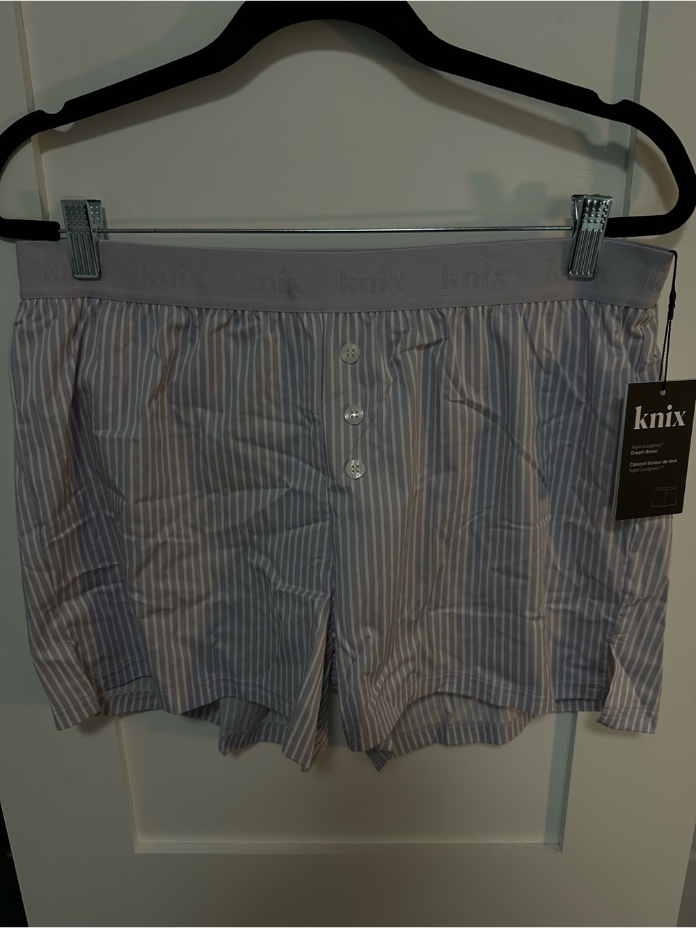 Knix Lavender Pinstripe Period Underwear Boxer Shorts - Size M